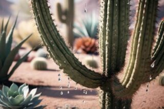 rain drops on a cactus