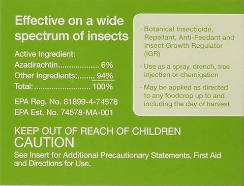 neem oil label with azadirachtin